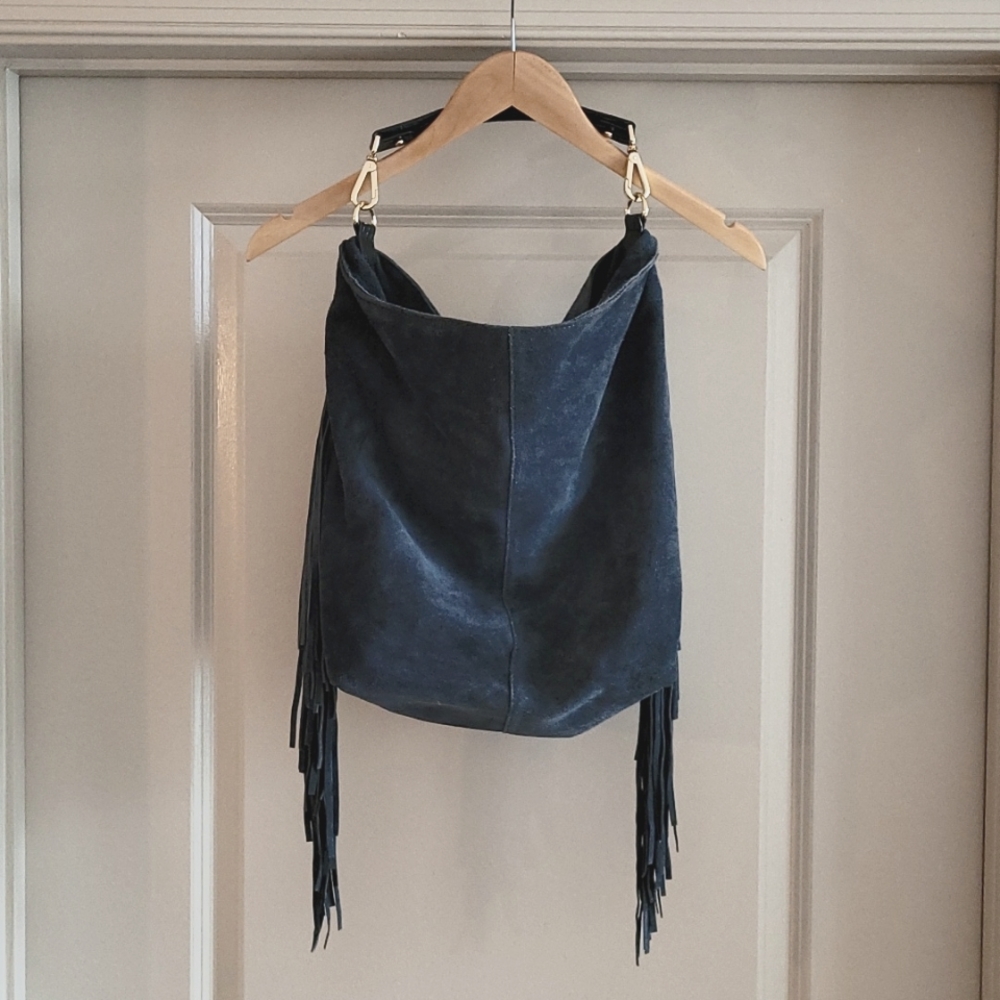Zara Navy Blue Suede Leather Bag